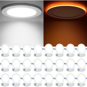 Meconard 24 Pack 6 Inch 5CCT LED Recessed Ceiling Light with Night Light, 2700K/3000K/3500K/4000K/5000K Selectable Ultra-Thin Lighting, 12W=110W, 1050LM, Dimmable Canless Wafer Downlight ETL&FCC