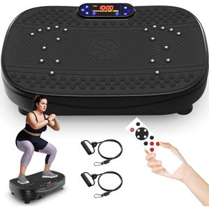 Vibration Plate Exercise Machine, Whole Body Workout Fitness Platform Vibration Plate with Resistance Bands for Home Training Equipment Speed Control