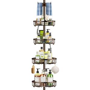 Coonoor Corner Shower Caddy Tension Pole - 62-115 INCH - 4-Tier Bathroom Organizer Shelves (Bronze)