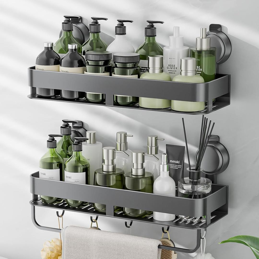 ONXE Shower Caddy Suction Cup,2 Pack Extra-Strong Suction Shower Shelves,No Drilling Rustproof Organizer for Bathroom,Kitchen,Home Decor,Reusable Bathroom Storage with Large Capacity(11.8 inch)