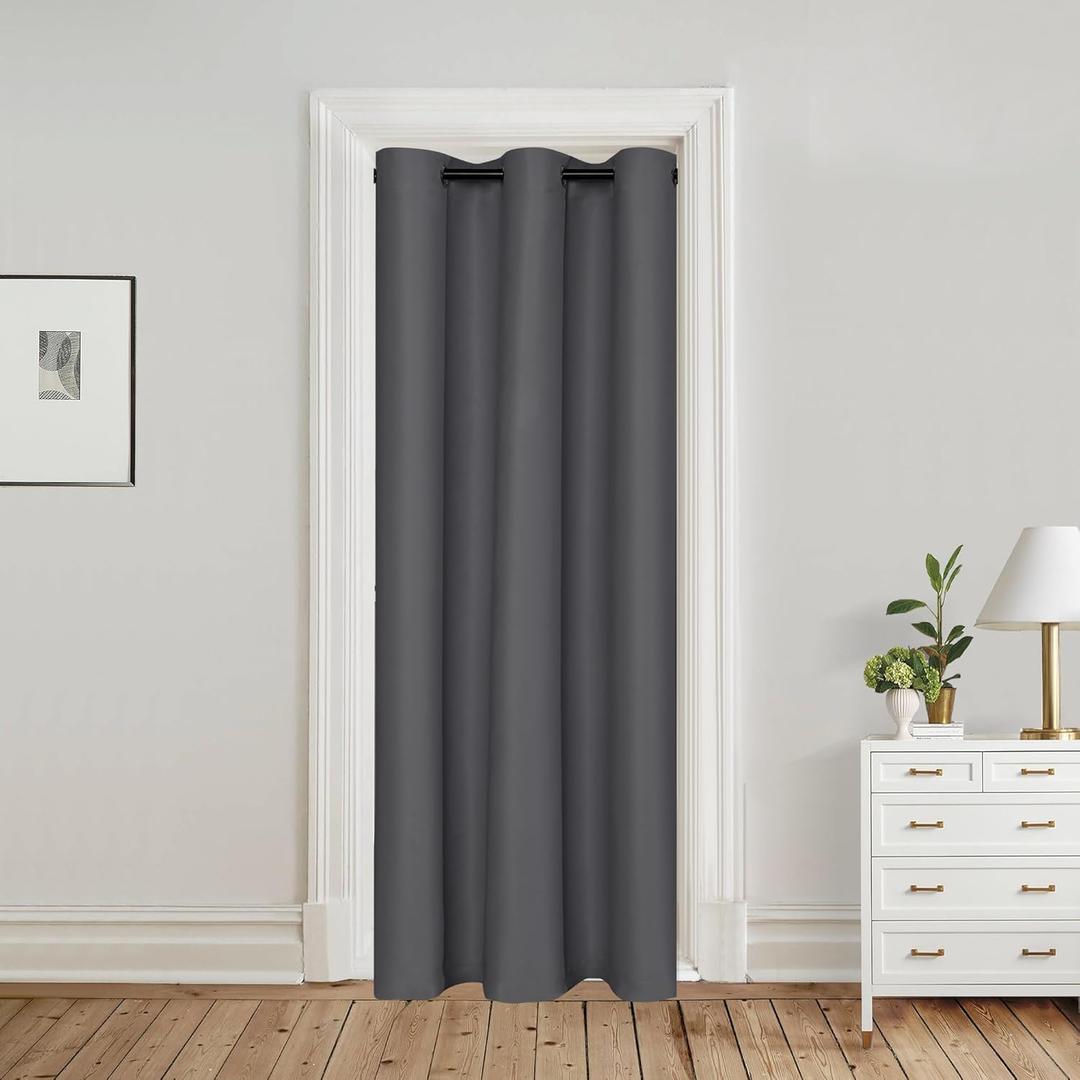 Hiasan Blackout Door Curtains for Doorways Privacy,34 x 80 Inches,Grommet Closet Curtains for Bedroom Door,Thermal Insulated Door Cover Room Divider Curtain,1 Panel Sewn with Two Tiebacks,Dark Grey