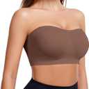 Strapless Bra for Women Wireless Padded Bandeau Bra Seamless Non-Slip Silicone Tube Top Push Up Bralette (Brown, M)