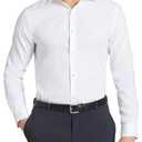 ONKEEP Mens Dress Shirts Stretch Slim Fit Long Sleeve Dress Shirts for Men Casual Business Formal Regualr Fit Button Down Shirt Wrinkle-Free Solid White Medium