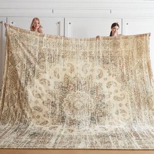Oversized Vintage Pattern Blanket 120x120 Inches, Giant 10'x10' for Bed, Travel, and Camping, Extra Large Soft Blanket for The Whole Family and Outdoor,Beige
