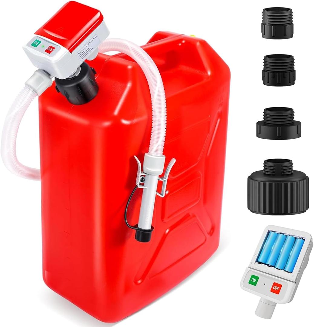Automatic Fuel Transfer Pump with Auto-Stop, 3.2 GPM Fuel Transfer Pump Battery Powered, 51'' Extra Long Hose, 4 Can Adapters, Portable Fuel Pump Transfer for Oil, Diesel, Gasoline