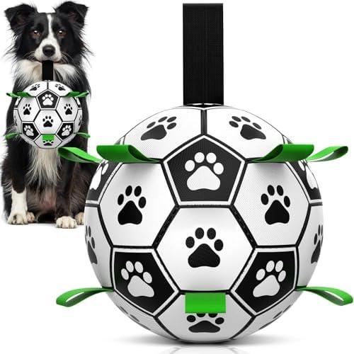 Guowanpp Dog Toys, Dog Soccer Ball with Straps for World Cup, Interactive Dog Balls for Small Medium Breed, Dog Birthday, Herding Ball, Durable Toy for Puppy Outdoor Play (6 Inch)