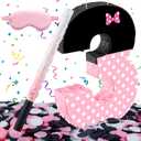 15.7 x 11.5 x 3 Inch Pink Bow Number 3 Pinata,Pink Bow Birthday Decorations, Fillable Hanging Piata with Stick Blindfold Confetti for Girls Boys 3rd Anniversary Party Decorations