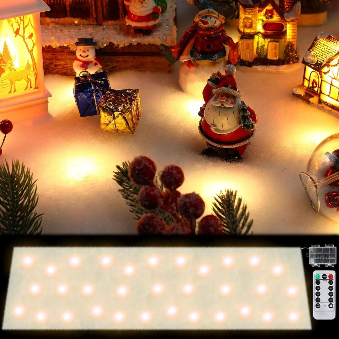 Zhengmy Christmas Pre Lit Snow Blanket with LED Lighted Table Runner Artificial Snow Blanket for Xmas Table Village Decorations(59 x 16 Inch,Warm White)