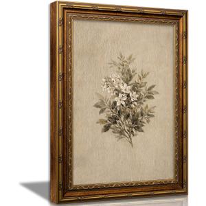 GarrbGrrl Vintage Framed Textured Painting Neutral White Floral Wall Art, 24"L x 16"W