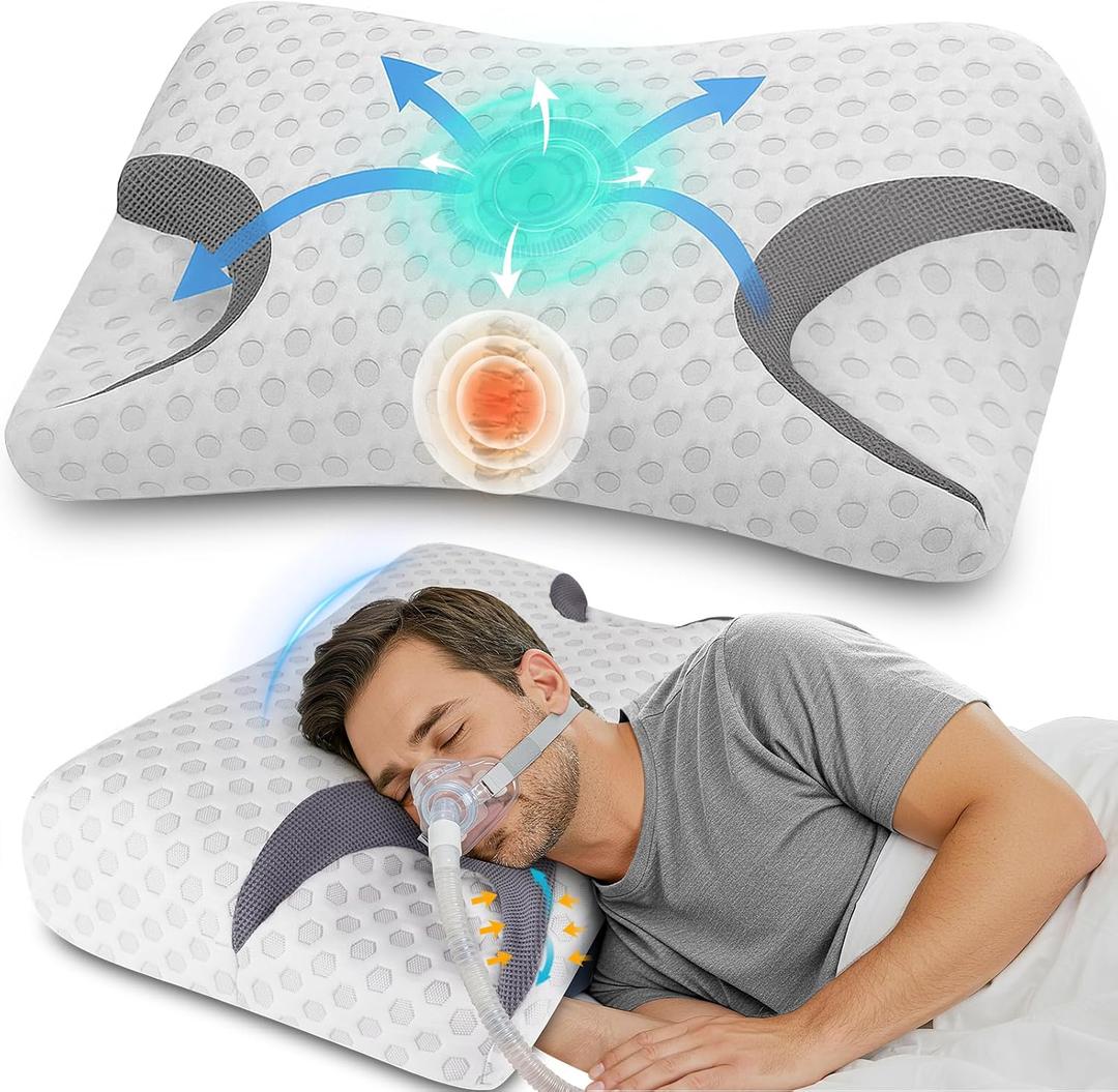 IKSTAR CPAP Pillow for Side Sleepers Fits All CPAP Mask Types Adjustable Memory Foam with Contoured Cutouts for Side, Back & Stomach Sleepers Reduces Air Leaks & Mask Pressure a Better Sleep