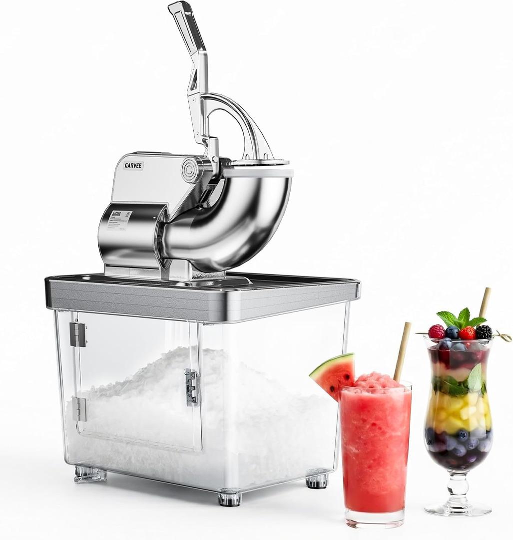 Commercial Ice Crusher 750LBS/H, 350W Electric Snow Cone Machine with 4 Stainless Steel Blades, 2000RPM, 8.98Gal Hopper Shaved Ice Maker with Safety On/Off Switch for Home, Restaurants, Bars, White