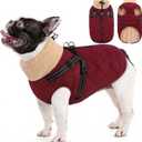 Queenmore Dog Jackets for Medium Dogs, Dog Coat with Harness Built in, Waterproof Pet Winter Coat with Zipper On Back Doggy Snowsuits Warm Soft Pet Jacket for French Bulldog, Poodle, Corgi, Burgundy M