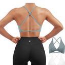 SUUKSESS Women 2 Piece Open Back Strappy Sports Bra Pack Twist V Neck Workout Crops, M