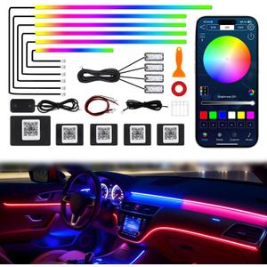 Dreamcolor Acrylic Interior Car LED Strip Lights, 10 in 1 Ambient Lighting Kit with Wireless APP, Dynamic Chasing Music Sync Fiber Optic Lights with DIY Mode, Car Inside Lighting Accessories