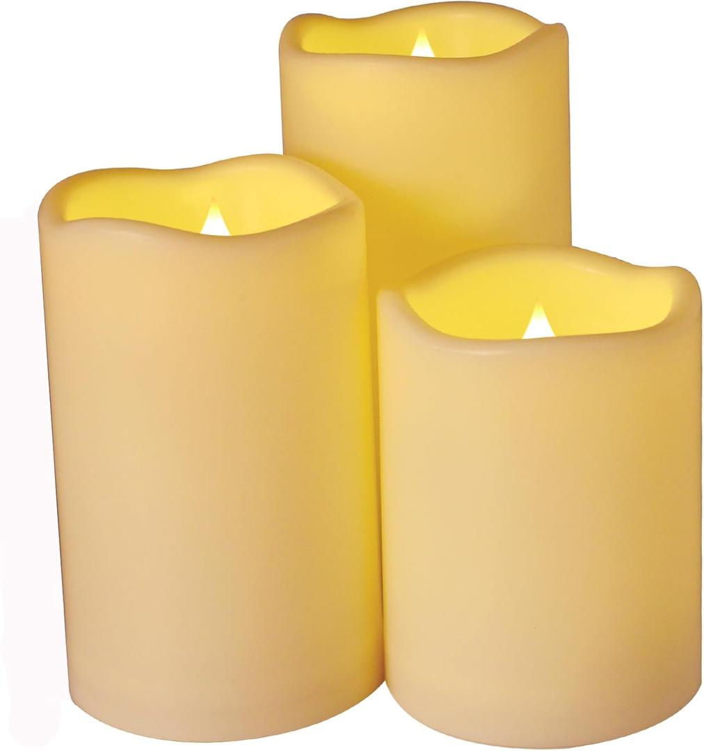 Weatherproof Flameless Candles with 6 H Timer-1000 Hours Long Life, Waterproof Battery Operated Flickering LED Pillar Candles,Outdoor Candles for Chiristmas Thanksgiving Halloween  4" 5" 6" Ivory)
