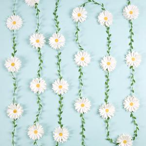 3D Daisy Flower Garland (2PCS) Flower Banner Wildflower Party Decorations Leaves Banner Paper Flower Spring Wedding Backdrop Decor