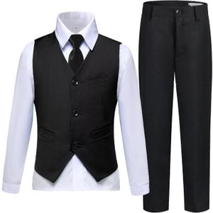 Laimi Duo Boys' Formal Suits Kids Black Suits for Boys Wedding Suits Vest Pants Set First Communion Outfits Size 10, Black
