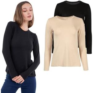 Women's Long Sleeve 2 Pack Black and Beige L