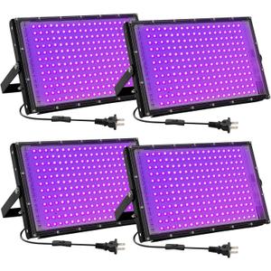 200W LED Black Lights for Glow Party - Waygor IP65 Waterproof UV Blacklight Floodlight 395nm Black Light Spotlight Purple Black light Flood Light Fluorescent UV Light Lamp for Halloween Decor (4 Pack)