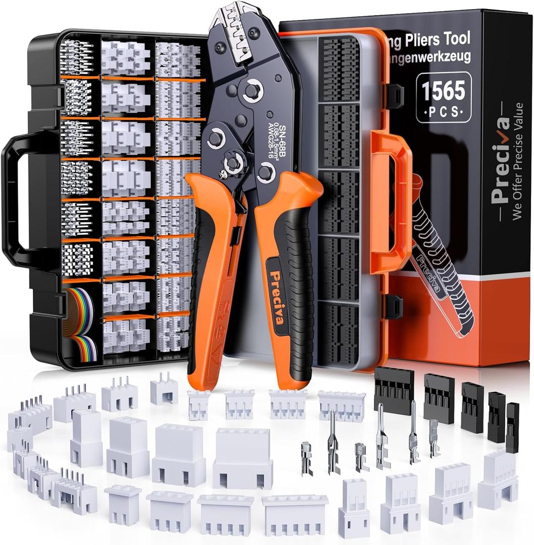 Preciva Crimping Tool Connector kit, 21 Types ST-PH 2.0mm, JST-XH 2.5mm & 2.54mm Dupont Connector Kit, AWG 28-16 Ratcheting Crimper Suit for Dupont, JST-XH, JST-PH, ATX, EPPCIE, SATA Series