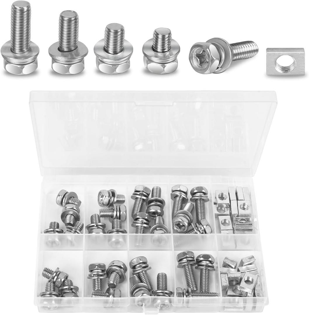 56 Pack Motorcycle Battery Terminal Nuts and Bolt Kit M6 x 10 mm 12 mm 16 mm 20 mm Bolt Square Nut Kit Stainless Steel Motorcycle Battery Screw and Nut - Perfect for ATV Bike Scooter