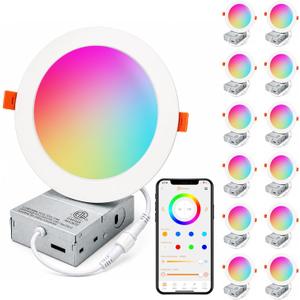 iLC 6 inch LED Recessed Lighting Color Changing, Compatible with Alexa (Speaker Required), App Controlled, RGB Canless Recessed Lights, 16 Million Colors,2700K-6000K,14W,1400LM, Bluetooth Mesh,12Packs