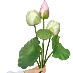 Simulation Lotus Lea, Lifelike Water Lily Buds Ornaments, Silk Artificial Flower Lotus Seedpod, Household Living Room and Dining Table Decoration (Flower Arrangement 1-no vase)