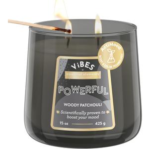 Candle-Lite Vibes Woody Patchouli Mood-Enhancing Scented Candles, 15 oz Jar, Aromatherapy, Proudly Poured in The USA, 2-Wick, 86 Hours Burn Time, Perfect Relaxation Gift (Powerful (NEW))