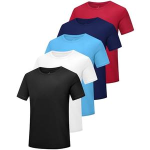 HovSiyla 5 Pack Boys Athletic Shirt Quick Dry Short Sleeve Performance Moisture Wicking T Shirt for Youth Black White Sky Blue Blue Red, M