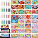 Tenceur 58 Pcs Kids' Sand Art Kits Color Sand Art Pictures Peel and Stick 12 Color Kit Painting Board Painting Tray Brush Bottles (Universe Starry Sky and Underwater World)