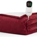 Homemate Heated Blanket Electric Throw - 50"x60" Heating Blanket Throw 1/2/4/6/8 Hours Auto-Off 10 Heat Levels Over-Heat Protection Soft Flannel Sherpa ETL Certification (Red (Striped))