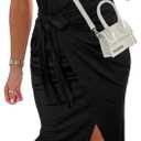 NOLLSOM Women Casual Sleeveless Striped Tank Midi Dresses Halter Neck Ruched Bodycon Dresses Tie Waist T Shirt Summer Dress (Medium, Solid Black)