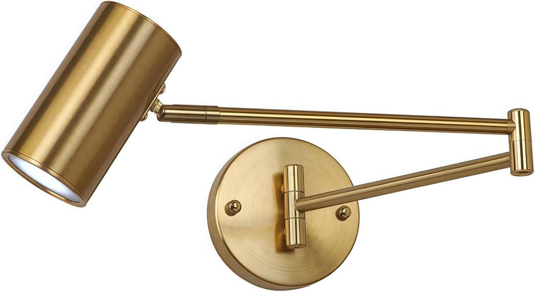 Banmeng Indoor Wall Light Adjustable Swing Arm 5W LED Metal Wall Lamp 3000K Warm White Retro Vintage Industrial Wall Sconce, for Living Room Bedroom Hallway Corridor Stairs Hall, Gold
