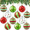 DIYDEC 12pcs Christmas Balls Ornament 3.15Inch Polka Dot Hanging Xmas Balls for Tree Decoration Glittering Red Green and White Plastic Christmas Baubles for Home Indoor Holiday Party Decor