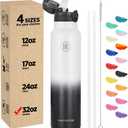 Han's Bottle Sports Water Bottle - 32 Oz, Straw Lid, Leak Proof, Vacuum Insulated Stainless Steel, Double Walled, Thermo Mug,White & Black