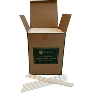600 Count | Kingseal WHITE Paper Disposable Drinking Straws, Unwrapped, Jumbo Size, 7.75" Length, Biodegradable, Earth Friendly, Bulk Pack - 1 Box of 600 Straws
