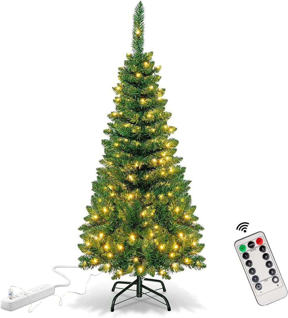 4.5 Ft Small Christmas Tree - 120 LED Lights - 350 Branch Tips Artificial Christmas Tree with Remote Timer - 8 Lighting Modes Xmas Tree for Kids Room Decorations