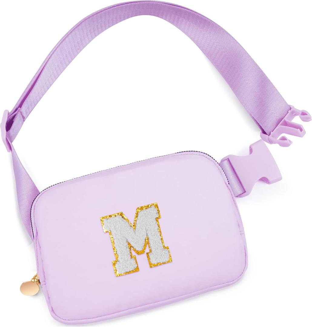 Gifts for Girls 3 - 12 Year Old Teens Kids Daughter Sister Her - Fanny Pack Crossbody Bag Cute Stuff for Girls Teen Trendy Belt Bags | Initial White M,Lavender Bag