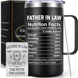 Gtmileo Father-in-law Gifts Father's Day from Son in Law, Coffee Mug Insulated Stainless Steel with Handle & Lid, Father's Day Gifts for Father-in-law, Fathers Day, Christmas, Birthday, 20 Oz-Black