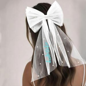 Chanaco Bride to Be Veil Bachelorette Party Accessories Bridal Shower Decorations Blue Short Bow Veils Hair Accessories with Comb Wedding Gifts Party Favor