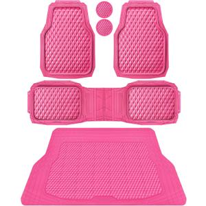 CAR PASS Heavy Duty Rubber Hot Pink Car Floor Mats & Cargo Liners, Deep Dish All-Weather Trunk Mats Durable Anti-Slip 3D Rhombus Waterproof Trim to Fit Liner Universal Fit Auto,Sedan,SUV,Truck, Pink