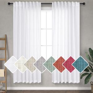 White Linen Curtains 68 Inches Long for Bedroom Rod Pocket Back Tab Light Filtering Privacy Modern Farmhouse Decor Cotton White Sheer Curtain for Living Room Parlor Study Room 2 Panel Set 68 Length
