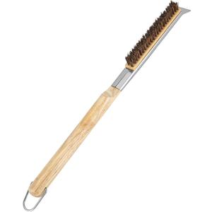 21'' Pizza Oven Brush with Scraper, Brass bristles Pizza Stone Cleaning Brush with Wooden Long Handle Hanging Ring for Outdoor Pizza Oven Accessories (Coconut Bristle Brush)