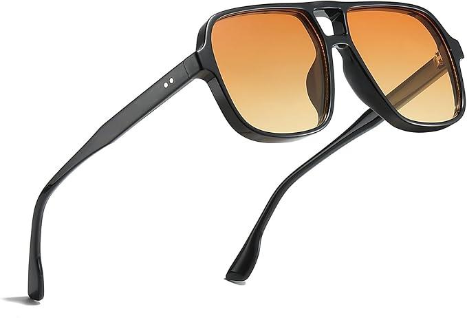 Freckles Mark Retro Aviator Sunglasses for Mens Womens Double Bridge Vintage 70s Square Glasses F9757