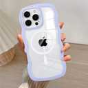 QLTYPRI Magnetic for iPhone 16 Pro Case Compatible with Magsafe, Cute Curly Wave Frame Clear Case for Girls Women, Transparent TPU Bumper Shockproof Protective Phone Cover - Purple