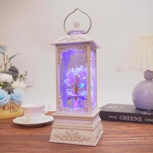 Gifts for Mom from Daughter Son, Crystal Rose Flower Lantern with Colorful Lights and Music & 6H Timer, Roses Forever Flower for Women Mom Grandma Wedding Decorations (W-Purple Rose)