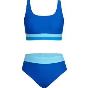 Alakuoti Girls Swimsuit Color Block Adjustable Straps Bikini Sets Teen Girl Two Piece Bathing Suits with Chest Pad Size 16, Blue