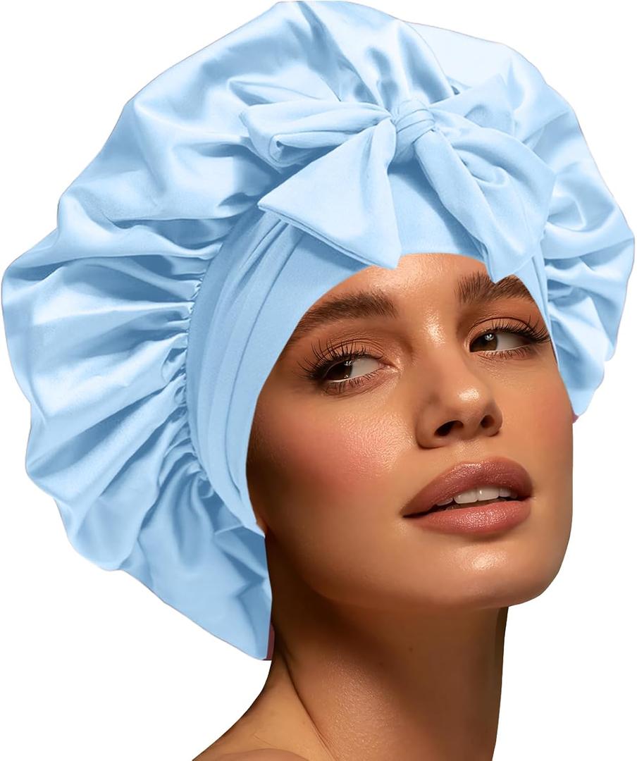Silk Bonnet for Women, Satin Bonnet for Sleeping, Large Sleep Cap with Elastic Tie Band for Curly Hair