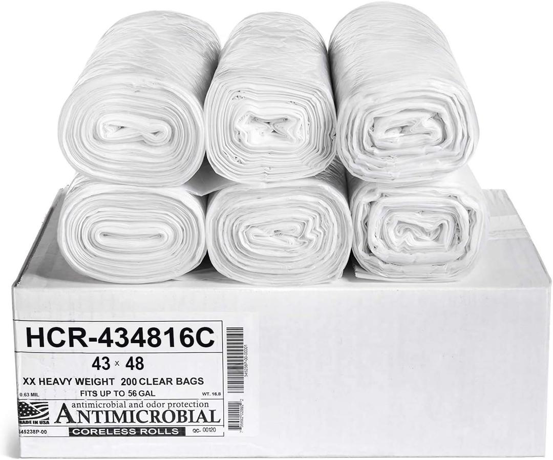Aluf Plastics High Density Trash Bags, 56 Gallon, 200 Count, 16 Micron (eq), 43" x 48", Clear, for Bathroom, Office, Industrial, Commercial, Janitorial, Municipal, Recycling