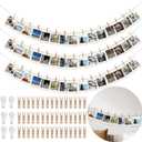 Hanging Photo Display Wall Decor with 45 Wood Clips, YuanDe 67 Inches Boho Wooden Bead Garland Collage Picture Frame Photos String DIY, Photo Hanger for Bedroom Office Dorm Room Decor Gifts(3PCS)